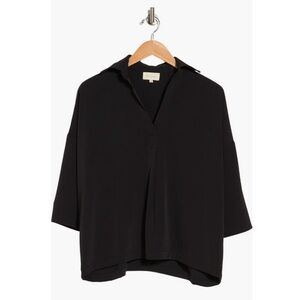 Melloday Popover Black Blouse Women's Top sz Medium